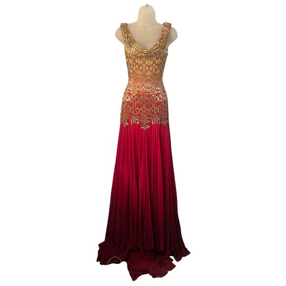 Custom Hand Beaded Ombré Silk Chiffon Black Tie Red Carpet Evening Gown Size 0 - Picture 1 of 8
